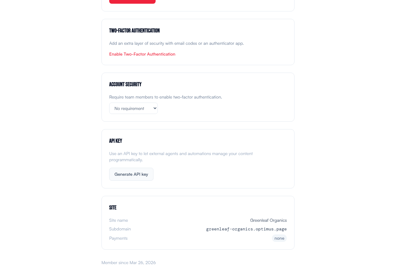 Two-factor authentication settings